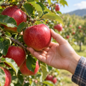 Apple orchard ripeness checks — illustrative image
